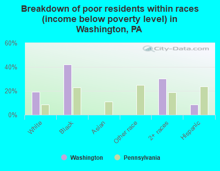 Breakdown of poor residents within races (income below poverty level) in Washington, PA