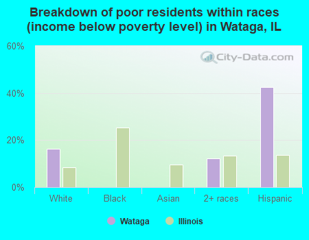 Breakdown of poor residents within races (income below poverty level) in Wataga, IL