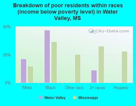 Breakdown of poor residents within races (income below poverty level) in Water Valley, MS