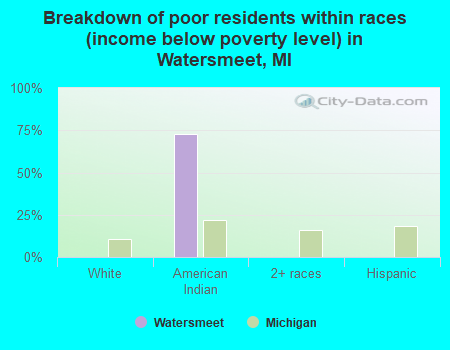 Breakdown of poor residents within races (income below poverty level) in Watersmeet, MI