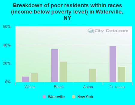 Breakdown of poor residents within races (income below poverty level) in Waterville, NY