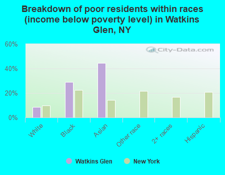 Breakdown of poor residents within races (income below poverty level) in Watkins Glen, NY