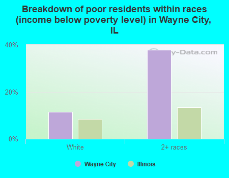 Breakdown of poor residents within races (income below poverty level) in Wayne City, IL