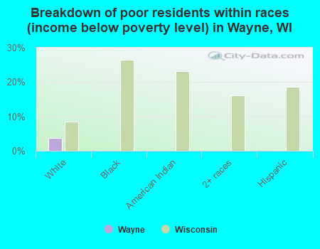 Breakdown of poor residents within races (income below poverty level) in Wayne, WI