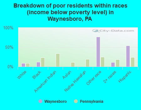 Breakdown of poor residents within races (income below poverty level) in Waynesboro, PA