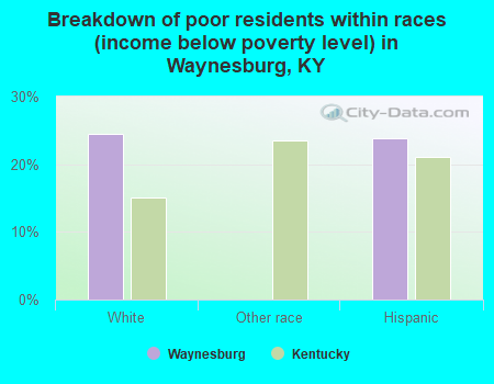 Breakdown of poor residents within races (income below poverty level) in Waynesburg, KY