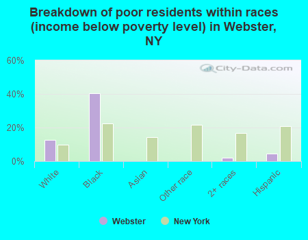 Breakdown of poor residents within races (income below poverty level) in Webster, NY