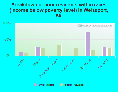 Breakdown of poor residents within races (income below poverty level) in Weissport, PA