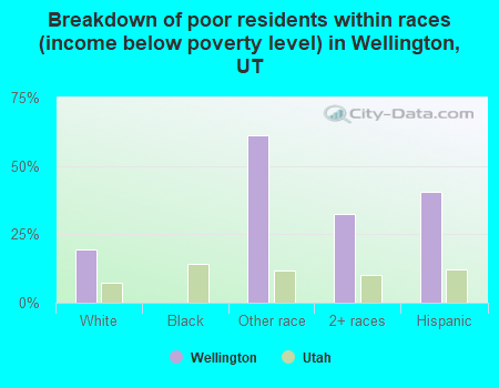 Breakdown of poor residents within races (income below poverty level) in Wellington, UT