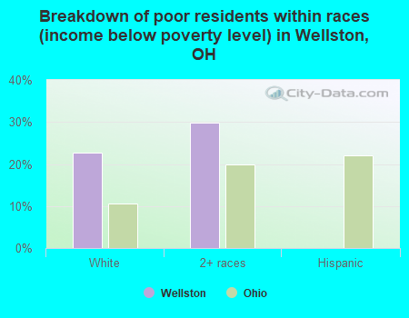 Breakdown of poor residents within races (income below poverty level) in Wellston, OH