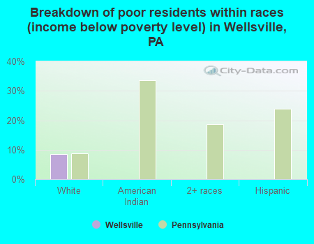 Breakdown of poor residents within races (income below poverty level) in Wellsville, PA