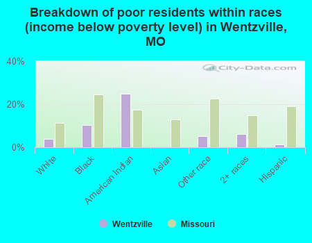Breakdown of poor residents within races (income below poverty level) in Wentzville, MO