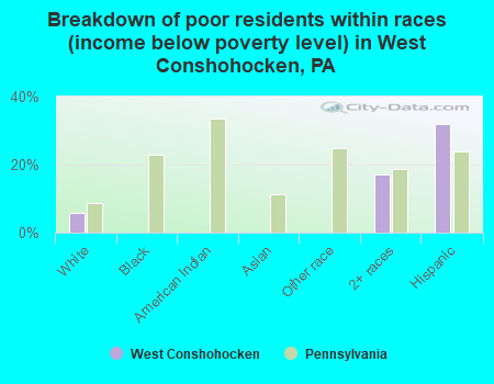 Breakdown of poor residents within races (income below poverty level) in West Conshohocken, PA