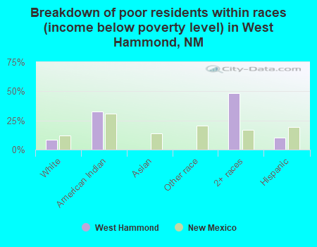 Breakdown of poor residents within races (income below poverty level) in West Hammond, NM