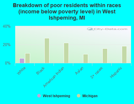 Breakdown of poor residents within races (income below poverty level) in West Ishpeming, MI