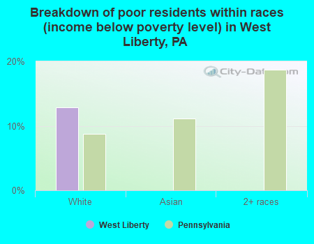 Breakdown of poor residents within races (income below poverty level) in West Liberty, PA