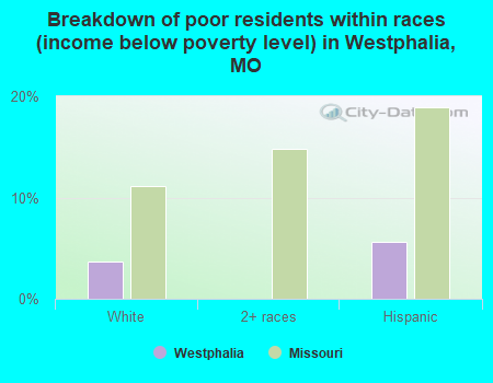 Breakdown of poor residents within races (income below poverty level) in Westphalia, MO