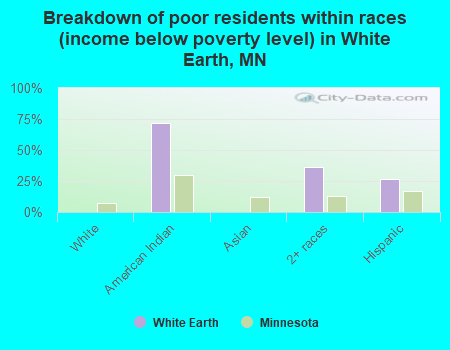 Breakdown of poor residents within races (income below poverty level) in White Earth, MN