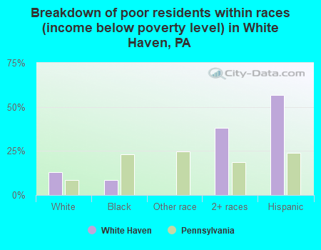 Breakdown of poor residents within races (income below poverty level) in White Haven, PA