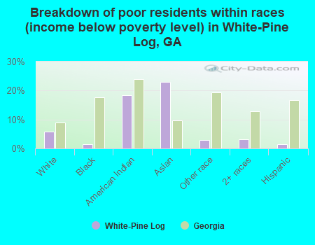 Breakdown of poor residents within races (income below poverty level) in White-Pine Log, GA