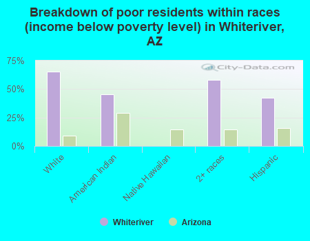 Breakdown of poor residents within races (income below poverty level) in Whiteriver, AZ