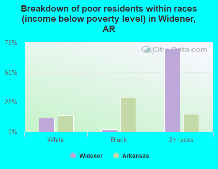 Breakdown of poor residents within races (income below poverty level) in Widener, AR