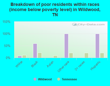 Breakdown of poor residents within races (income below poverty level) in Wildwood, TN