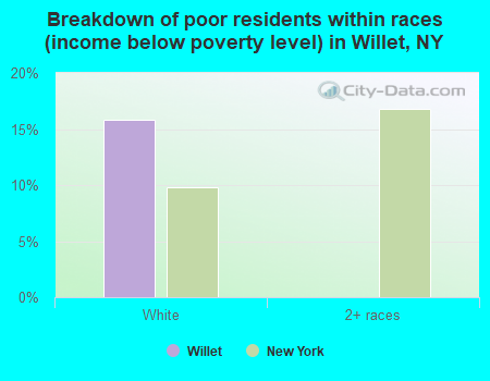 Breakdown of poor residents within races (income below poverty level) in Willet, NY