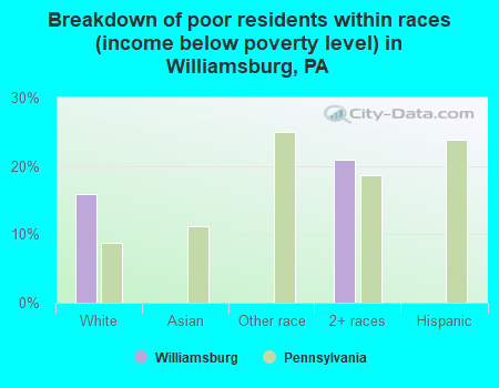 Breakdown of poor residents within races (income below poverty level) in Williamsburg, PA