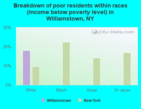 Breakdown of poor residents within races (income below poverty level) in Williamstown, NY