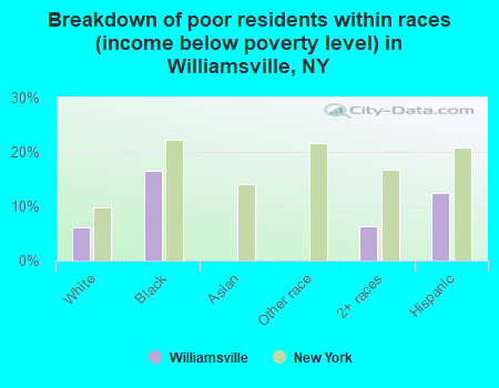 Breakdown of poor residents within races (income below poverty level) in Williamsville, NY