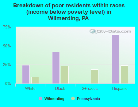 Breakdown of poor residents within races (income below poverty level) in Wilmerding, PA