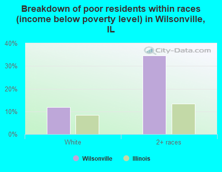 Breakdown of poor residents within races (income below poverty level) in Wilsonville, IL