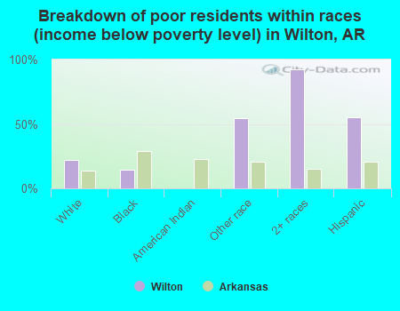 Breakdown of poor residents within races (income below poverty level) in Wilton, AR