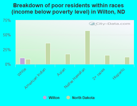 Breakdown of poor residents within races (income below poverty level) in Wilton, ND