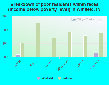 Breakdown of poor residents within races (income below poverty level) in Winfield, IN