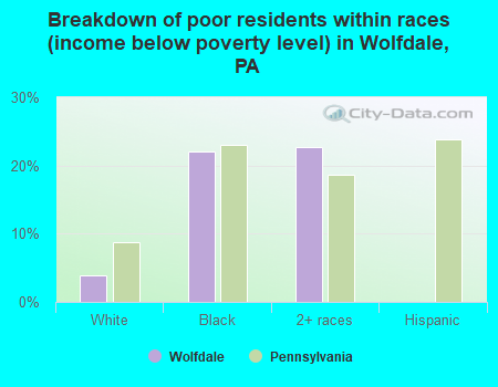 Breakdown of poor residents within races (income below poverty level) in Wolfdale, PA