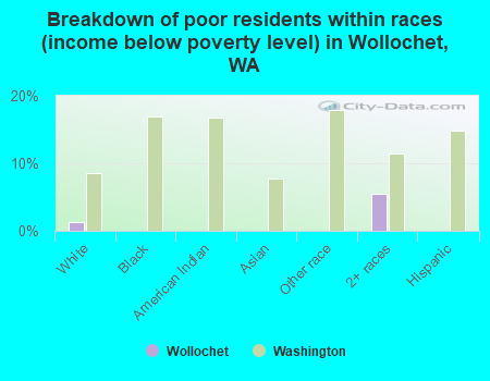 Breakdown of poor residents within races (income below poverty level) in Wollochet, WA