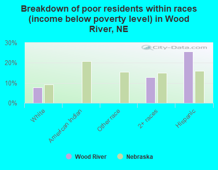 Breakdown of poor residents within races (income below poverty level) in Wood River, NE