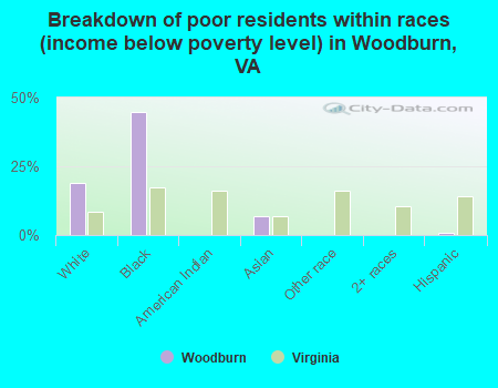 Breakdown of poor residents within races (income below poverty level) in Woodburn, VA