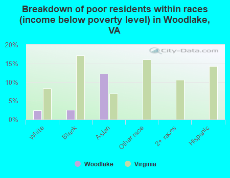 Breakdown of poor residents within races (income below poverty level) in Woodlake, VA