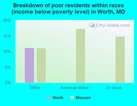 Breakdown of poor residents within races (income below poverty level) in Worth, MO