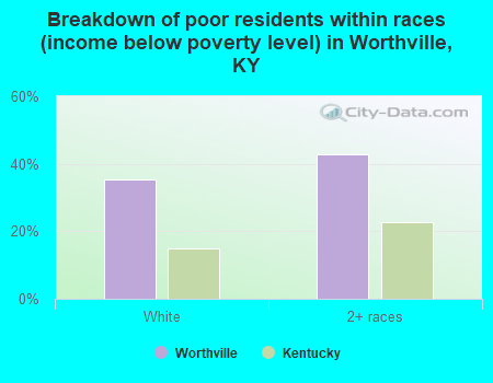 Breakdown of poor residents within races (income below poverty level) in Worthville, KY