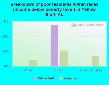 Breakdown of poor residents within races (income below poverty level) in Yellow Bluff, AL