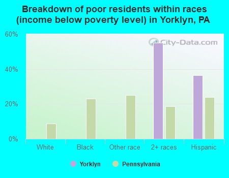 Breakdown of poor residents within races (income below poverty level) in Yorklyn, PA