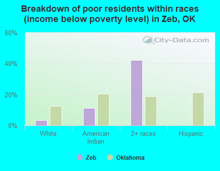 Breakdown of poor residents within races (income below poverty level) in Zeb, OK