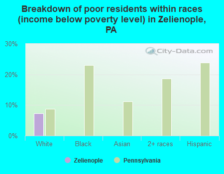 Breakdown of poor residents within races (income below poverty level) in Zelienople, PA
