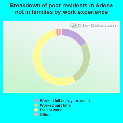 Breakdown of poor residents in Adena not in families by work experience