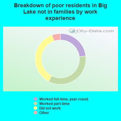 Breakdown of poor residents in Big Lake not in families by work experience