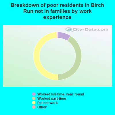 Breakdown of poor residents in Birch Run not in families by work experience